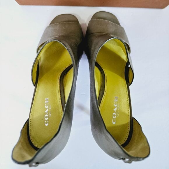 NIB COACH Manhattan Soft Vintage Leather Pump Open Toe Heels In Slate Grey 7.5 - Picture 8 of 16